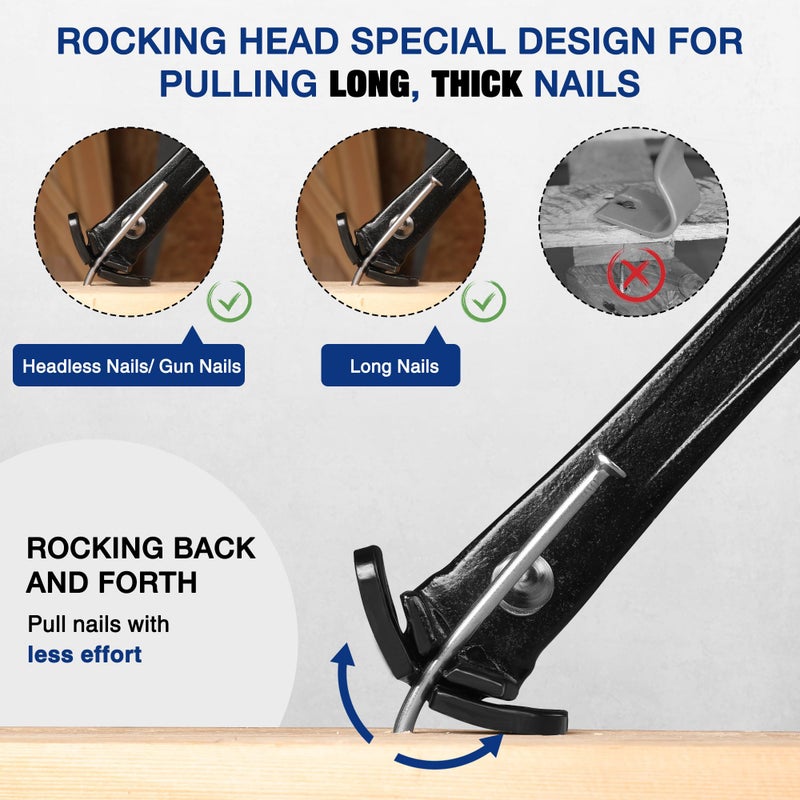 WORKPRO 13"" Nail Puller  Cats Paw Pry Bar  Nail Remover Tool with Cats Paw and Rocking Nail Puller  Crowbar for Home Remodeling  Professional Carpentry  Woodworking Projects - Image 4